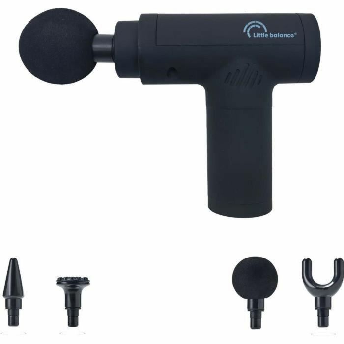 Little Balance LIT3760240787877 Pistola de Masaje Sport Relax, 6 velocidades, 4 cabezales, Negro