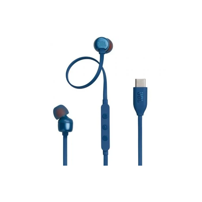 JBL Tune 310C USB-C Auriculares Intrauditivos con Micrófono, Azules, Sonido JBL Pure Bass, Hi-Res Audio