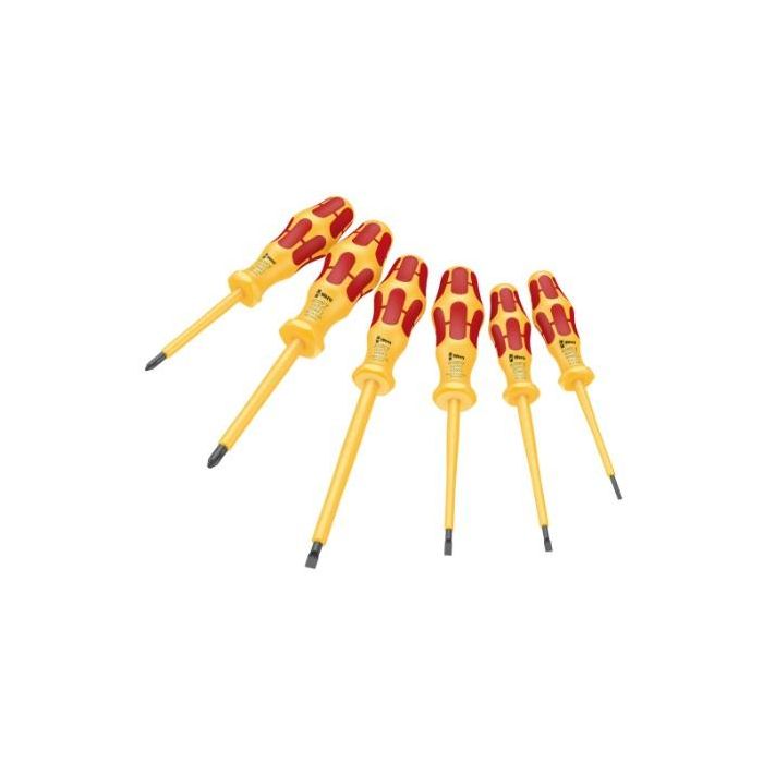 Wera 05051575001 Juego de 6 Destornilladores Kraftform VDE Aislados, Planos, Mangos Rojo/Amarillo