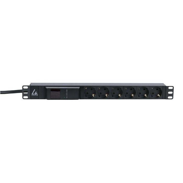 Lanview 19'' rack mount power strip, 4m, 16A with 6 x Schuko type F socket and AMP meter Lanview 19'' rack mount power strip, 4m, 16A with 6 x Schuko type F socket and AMP meter