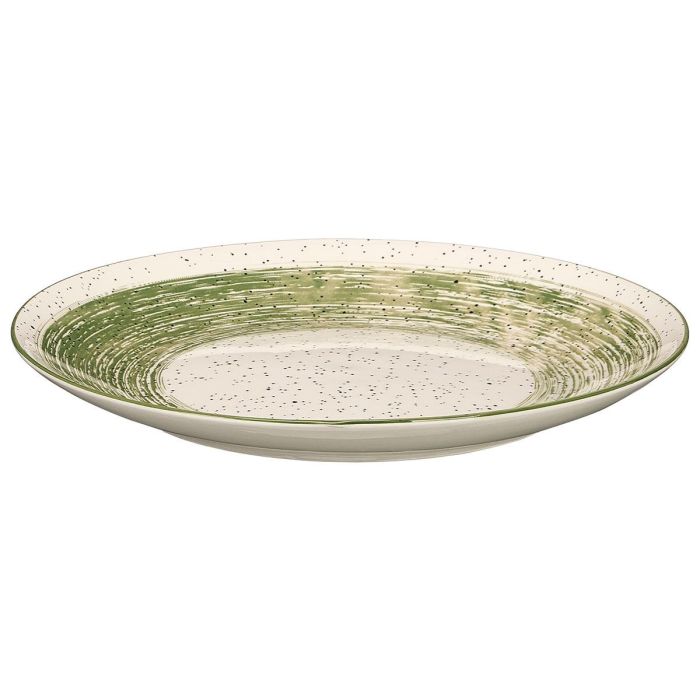 VESSIA Plato Llano Patinado Verde 26 cm, Cerámica de Porcelana, Blanco Interior (Set de 24)