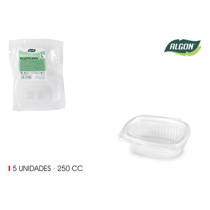 Set de 5 envases ovalados con tapa bisagra PP 250 ml - Algon (10 Unidades) Set de 5 envases ovalados con tapa bisagra PP 250 ml - Algon (10 Unidades)