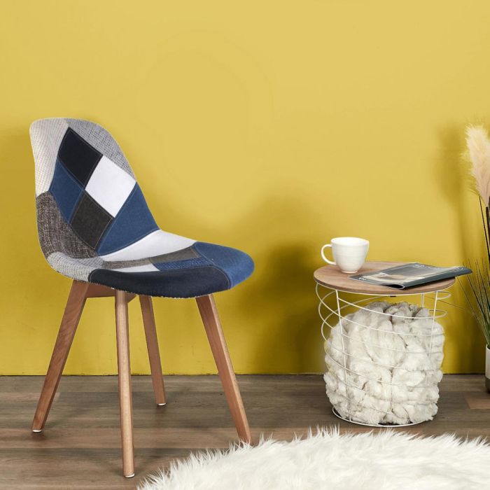 Home Deco Factory Silla Patchwork Azul-Gris Diseño Escandinavo Beech Tulipa, Patas de Madera y Asiento de Tela, 55.5x41 cm h.85 cm 5