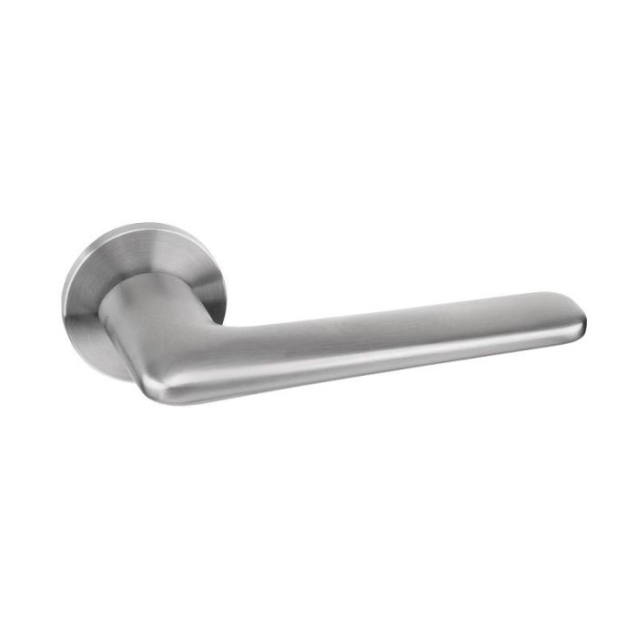 Artículos Inoxidables IN.00.182.RF05N Manilla Puerta Acero Inoxidable AISI 304 Níquel Satinado Diseño Recto Roseta Redonda para Madera y Metal
