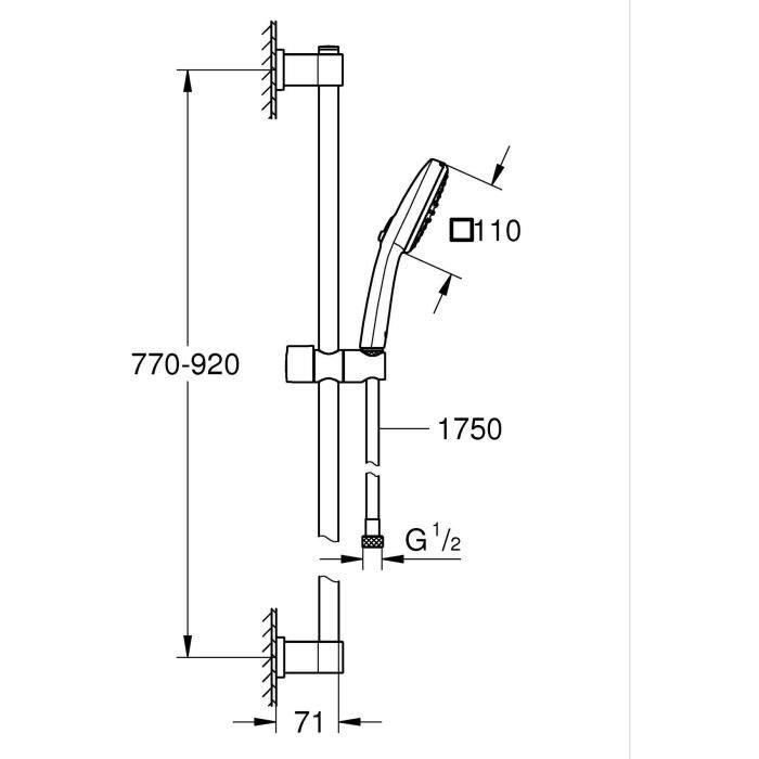 Set de ducha con rociador de 2 chorros, barra de 90 cm y flexo - GROHE Vitalio Comfort 110 269302431 - Ahorro de agua - Negro mate 3