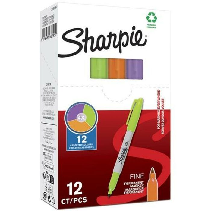 Rotulador permanente Sharpie Verde Morado Naranja (12 Unidades) 1