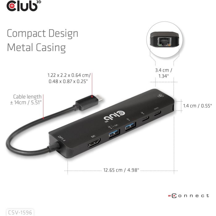 Club3D CSV-1596 USB-C Hub 6 en 1 HDMI/2xUSB/2xUSB-C/LAN 4K120Hz PD100W Negro para PC/Mac 14 Club3D CSV-1596 USB-C Hub 6 en 1 HDMI/2xUSB/2xUSB-C/LAN 4K120Hz PD100W Negro para PC/Mac 14