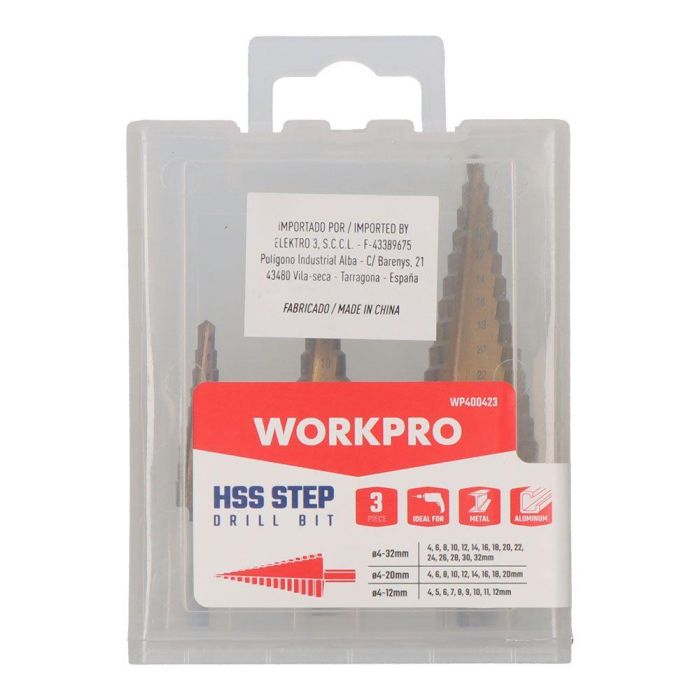 Workpro Brocas Escalonadas Juego 3 Piezas HSS4241 1