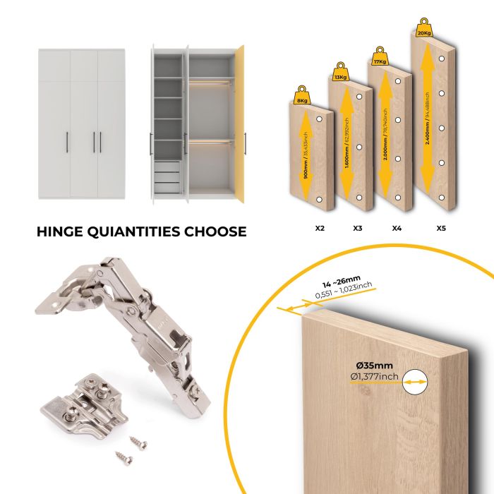 Emuca Lote de 10 bisagras rectas X91 apertura 165 grados con cierre suave y suplementos Euro, Altura 0, Acero, Niquelado 7