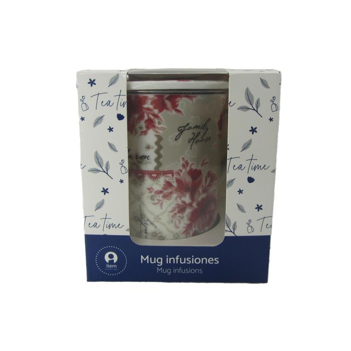 DKD Home Decor Mug Infusiones Tradicional Porcelana Inox Beige Lila 280ml (12 Unidades) 1