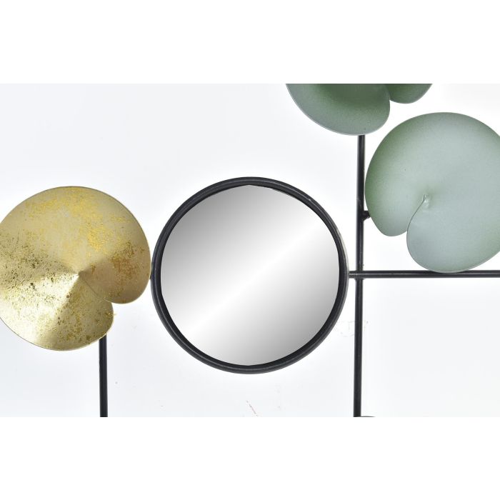 DKD Home Decor Decoración de Pared Oriental Nenúfar Metal Espejo Verde Menta Dorado 45x30x3 cm (2 Unidades) Colección Surimi 2