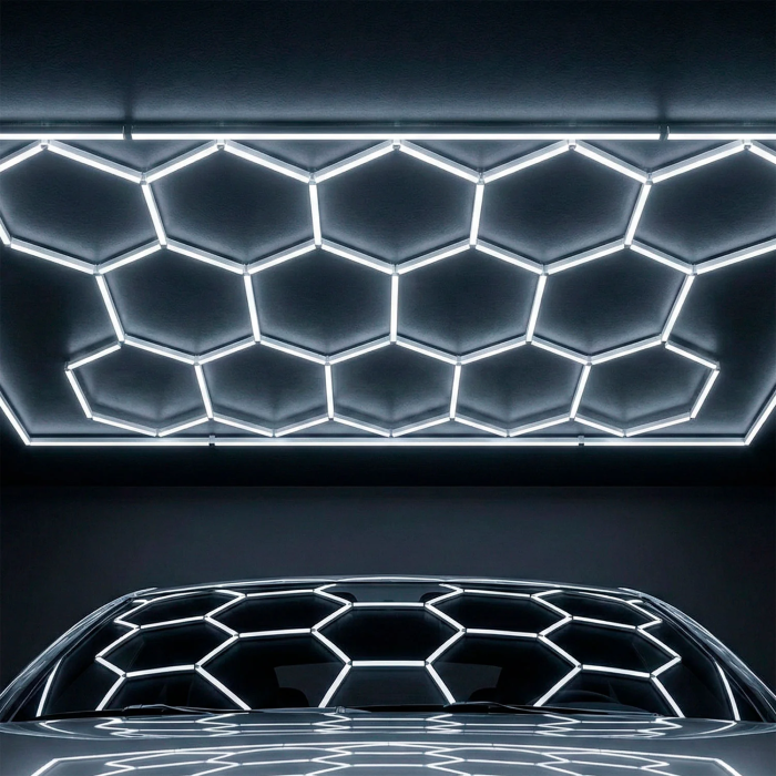 Lámpara LED Hexagonal 6000K 500W 55000 lúmenes 14 Hexágonos 44cm + Rectángulo 500cm 1