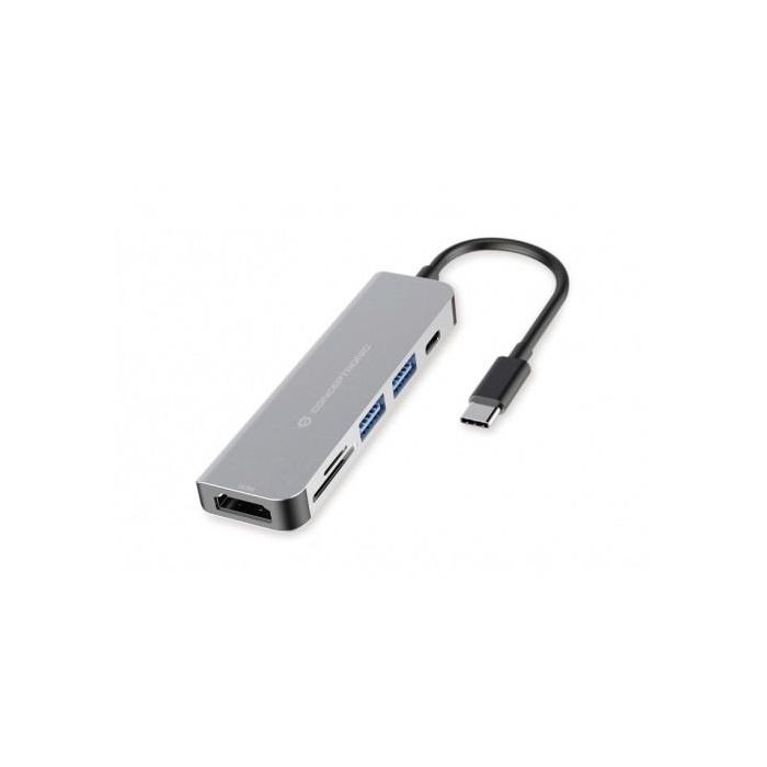 Hub USB Conceptronic 6 en 1 Gris Aluminio 0 Hub USB Conceptronic 6 en 1 Gris Aluminio 0