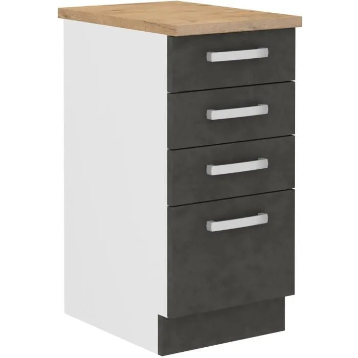 LASSEN Armario Bajo 4 Cajones Gris Mate Encimera L 40 x P 51.6 x H 85 cm 0 LASSEN Armario Bajo 4 Cajones Gris Mate Encimera L 40 x P 51.6 x H 85 cm 0