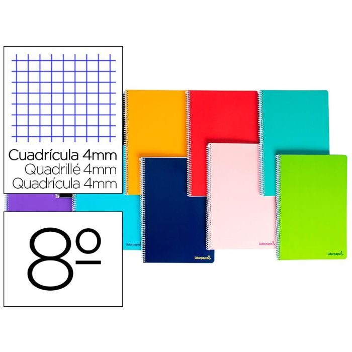 Cuaderno Espiral Liderpapel Bolsillo Octavo Smart Tapa Blanda 80H 60 gr Cuadro 4 mm Colores Surtidos