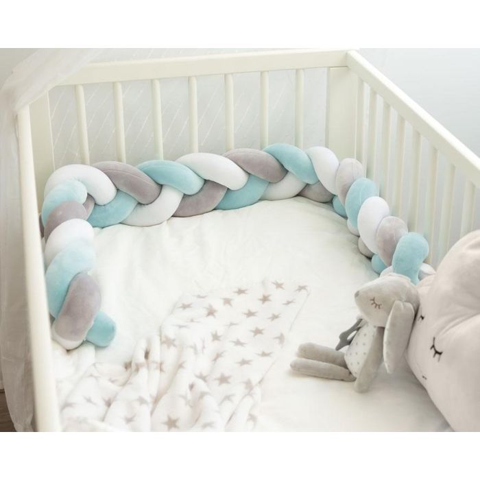 KioKids Trenza Protectora Acolchada para Cuna y Cama, Chichonera Bebé Antigolpes, Azul y Gris, 1,50 metros 1 KioKids Trenza Protectora Acolchada para Cuna y Cama, Chichonera Bebé Antigolpes, Azul y Gris, 1,50 metros 1