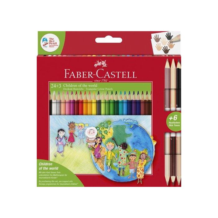Lapices De Colores Faber-Castell Estuche De 24+3 Bicolor Niños Del Mundo (Set de 6)
