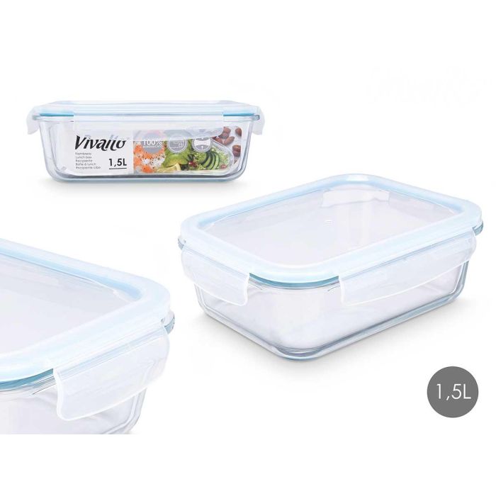 Vivalto Fiambrera de Vidrio Borosilicato Hermética 1.5L, 23x17x7 cm (12 Unidades) Vivalto Fiambrera de Vidrio Borosilicato Hermética 1.5L, 23x17x7 cm (12 Unidades)