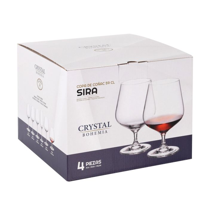 Bohemia Set de 4 Copas para Coñac Serie Sira, Capacidad 590 cc, Medidas: Ø 7.5 x 16 cm (6 Cajas) 2