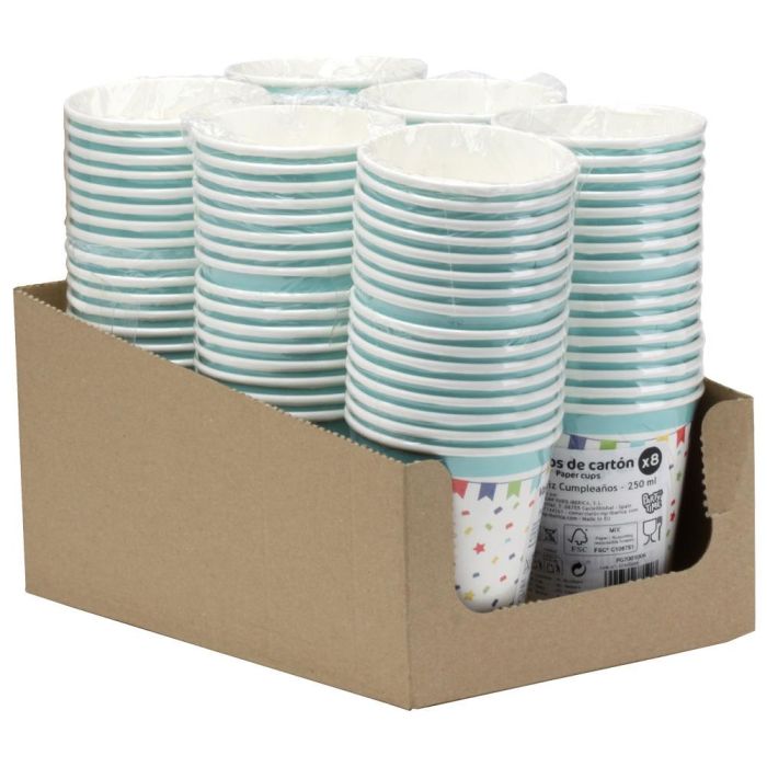 Juego De 8 Vasos Cartón 250 Ml Party Time 3 Juego De 8 Vasos Cartón 250 Ml Party Time 3