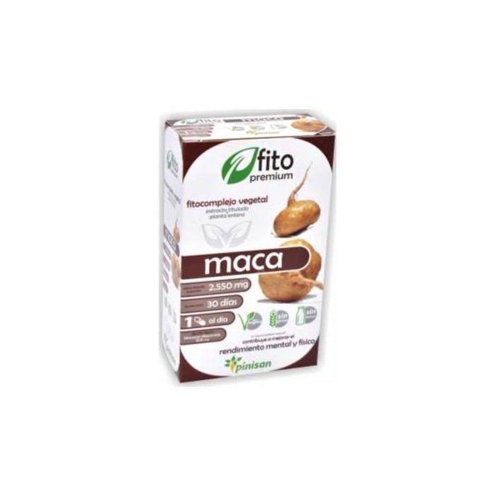 PINISAN Fito Premium Maca 30 Cápsulas para Rendimiento Mental y Físico. Adaptógeno. Apto para Veganos.