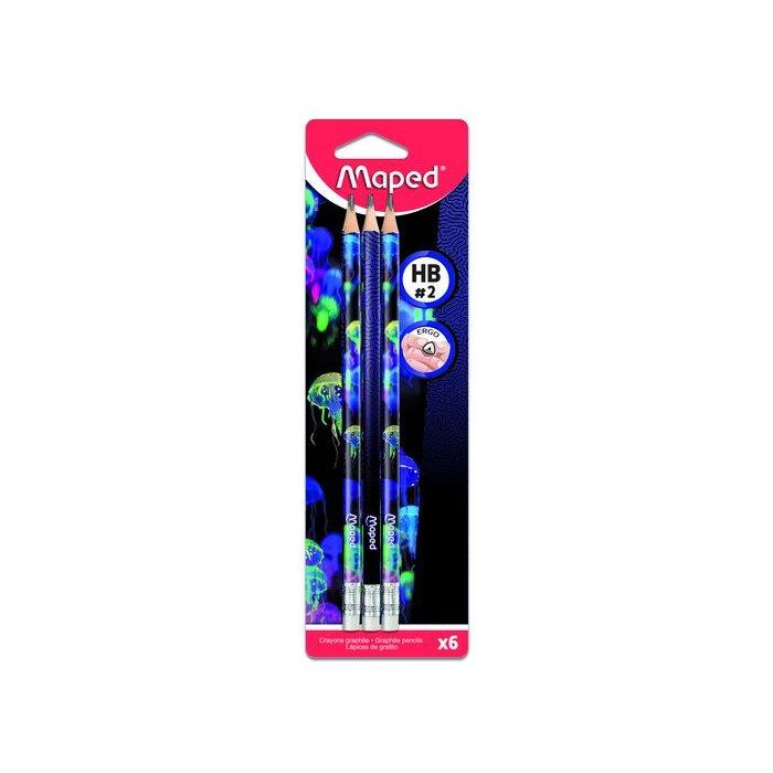 Lapiz De Grafito Maped Deepsea Con Goma - Hb Blister De 6