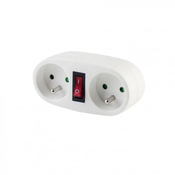Chacon Zócalo Biplite Doble | Base de Enchufe con 2 Tomas de Corriente 16A e Interruptor de Ahorro Energético, Color Blanco 3