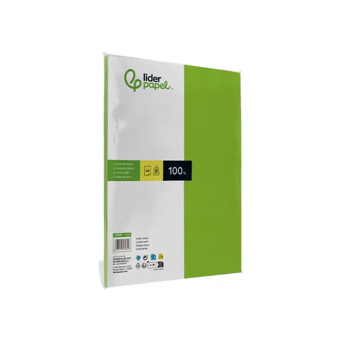 Liderpapel Papel Color Verde Intenso A4 80gr Paquete de 100 Hojas 3