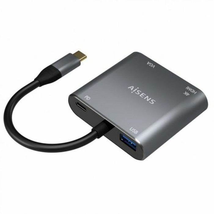 AISENS - CONVERSOR USB-C A VGA/HDMI 4K/USB3.0/USB-C PD, USB-C/M-VGA/H-HDMI/H-USB-A/H-USB-C/H, GRIS, 15CM 2