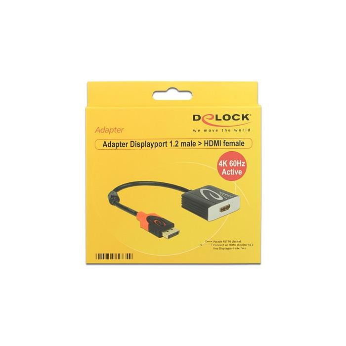 DeLOCK Adaptador DisplayPort a HDMI 62734, 4K 60Hz, Macho/Hembra, Activo, 0.2m, Negro 1 DeLOCK Adaptador DisplayPort a HDMI 62734, 4K 60Hz, Macho/Hembra, Activo, 0.2m, Negro 1