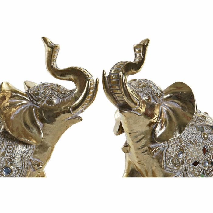 Figura Decorativa DKD Home Decor Espejo Elefante Dorado Resina (2 Unidades) (28 x 13 x 29 cm) 2