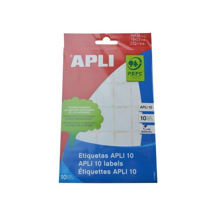 Apli Etiquetas Adhesivas Blancas 19x27 mm, 250 Unidades, para Escritura Manual, Adhesivo Permanente