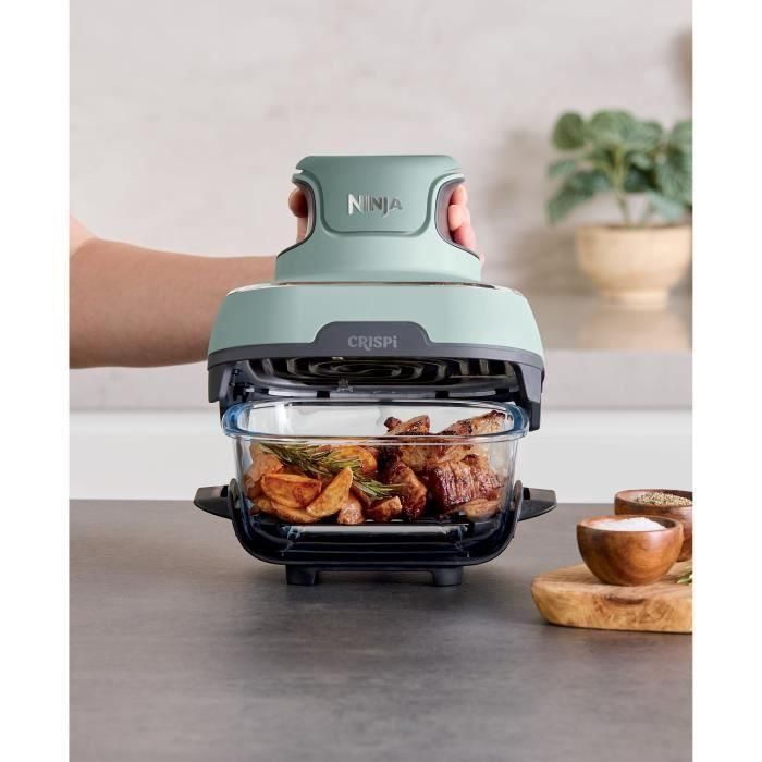 Ninja NIN0622356317634 Freidora sin Aceite Portátil CRISPI 1700W, 4 Programas, Recipientes 1.4L y 3.8L, Color Salvia 3