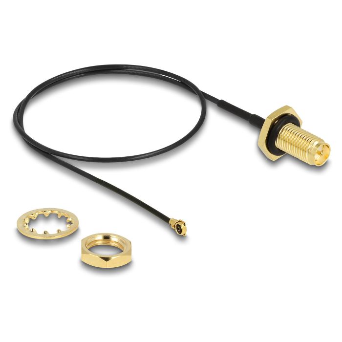 DeLOCK Cable Antena RP-SMA Hembra a MHF I Macho, 35 cm, Negro/Dorado, 1.13 mm, A Prueba de Salpicaduras, 50 Ω 1