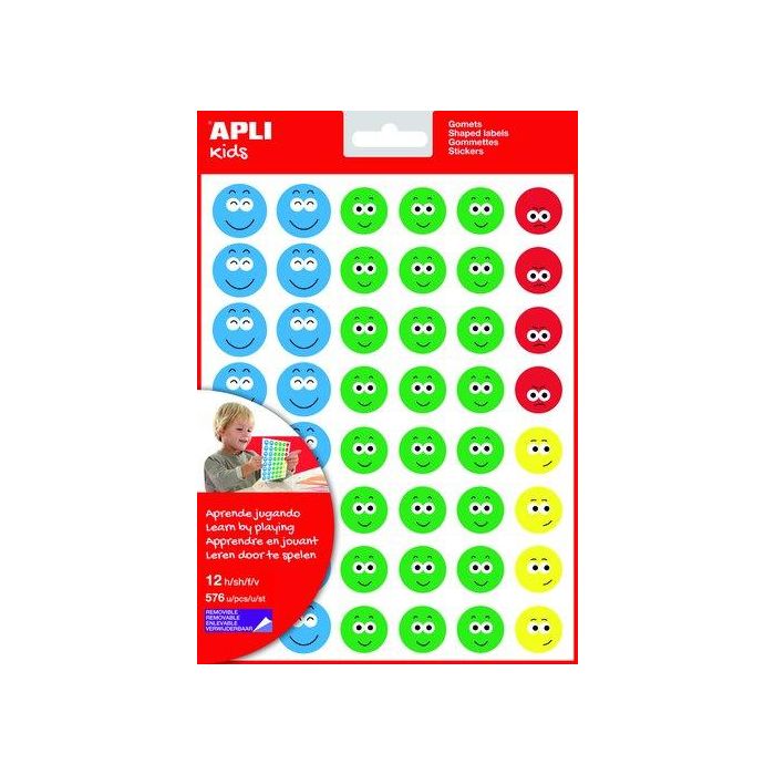 Gomets Apli  Bolsa 12H Cara Feliz Smile 4 Col.Surt.(Am-Az-Rj-Vd) 576 Uds. (14811) 5 unidades