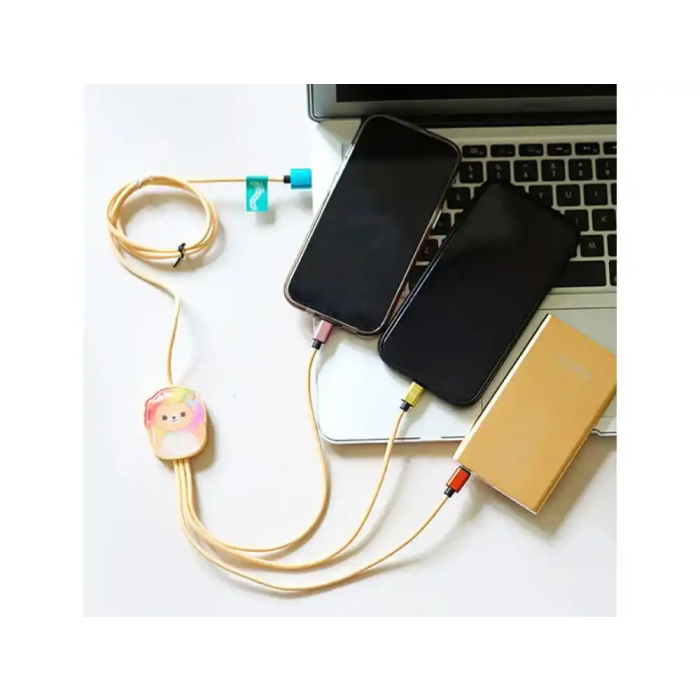 Wondee Cable de carga Squishmallows 3 en 1 (micro USB, USB-C, Lightning) Leonard El León 1.2 m, trenzado, carga rápida, licencia oficial