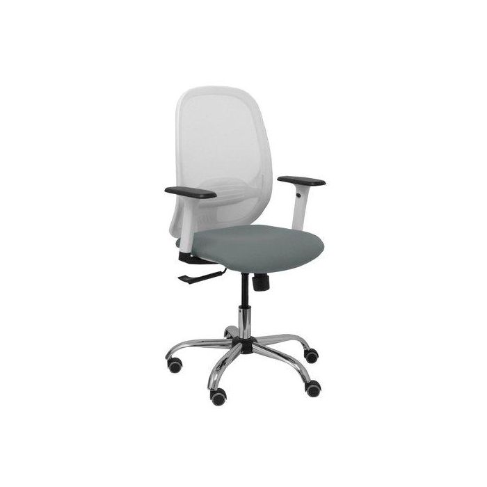 Silla Piqueras Y Crespo Cilanco Blanca Uso Intensivo Brazos Regulables Mecanismo Sincro Con Regulador De Tension Refuerzo Lumbar Regulable Base Cromada Ruedas Parquet Respaldo De Malla Blanca Y Asiento Tapizado Bali Gris