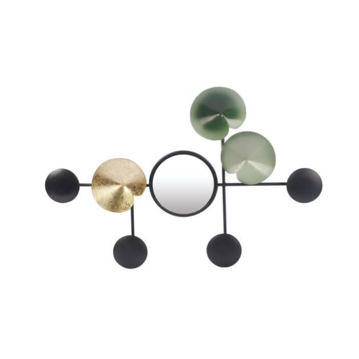 DKD Home Decor Decoración de Pared Oriental Nenúfar Metal Espejo Verde Menta Dorado 45x30x3 cm (2 Unidades) Colección Surimi