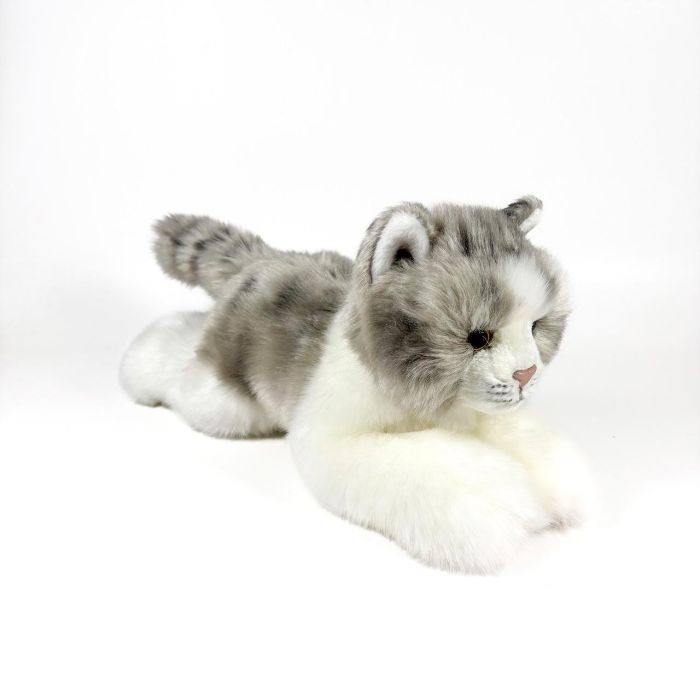 Peluche Gato Gris Y Blanco Tumbado 25Cm 939D00300 Bocalan 1