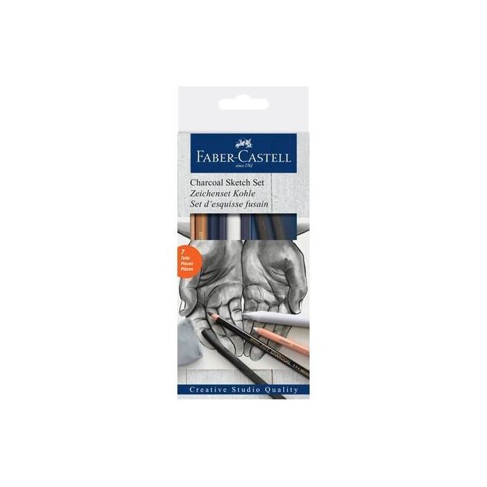 FABER-CASTELL Set de Dibujo Carbón, Caja de Papel, 7 Piezas
