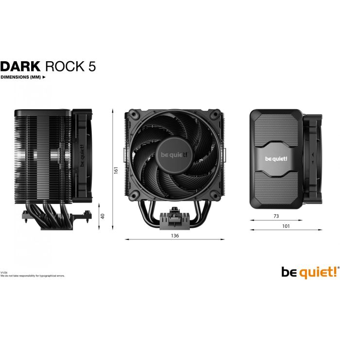 be quiet! DARK ROCK 5 Refrigerador de Aire Procesador 12cm Negro, 210W TDP, Sockets LGA 1700, 1851, AM5. Rodamiento FDB. 7 be quiet! DARK ROCK 5 Refrigerador de Aire Procesador 12cm Negro, 210W TDP, Sockets LGA 1700, 1851, AM5. Rodamiento FDB. 7