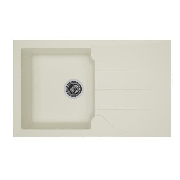 STRADOUR Fregadero de cocina empotrado 1 recipiente + 1 escurridor de Aloa - Resina - 81 x 50 cm - Blanco STRADOUR Fregadero de cocina empotrado 1 recipiente + 1 escurridor de Aloa - Resina - 81 x 50 cm - Blanco