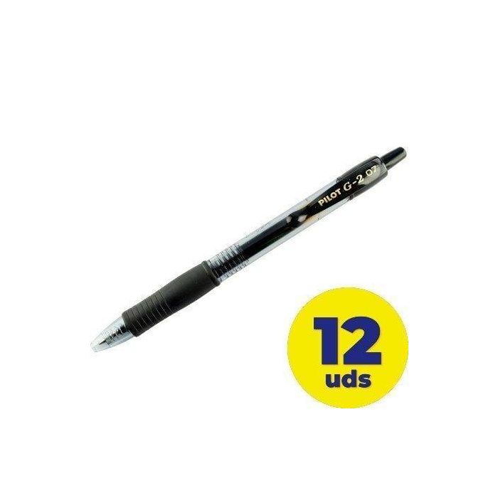 Pilot G-2 Bolígrafo de tinta gel retráctil negro con grip de caucho y punta de 0,7 mm, trazo 0,4 mm