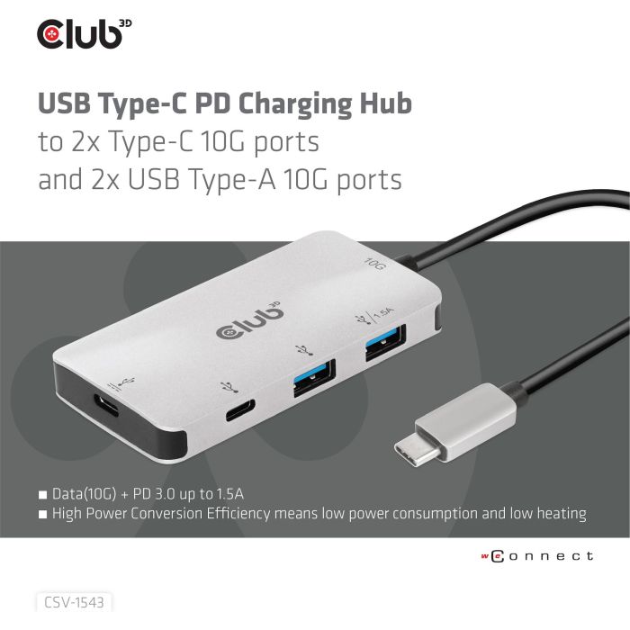 Club3D Adaptador USB 3.1 Tipo C a 2x USB-C + 2x USB-A Hub de Carga 2 Club3D Adaptador USB 3.1 Tipo C a 2x USB-C + 2x USB-A Hub de Carga 2