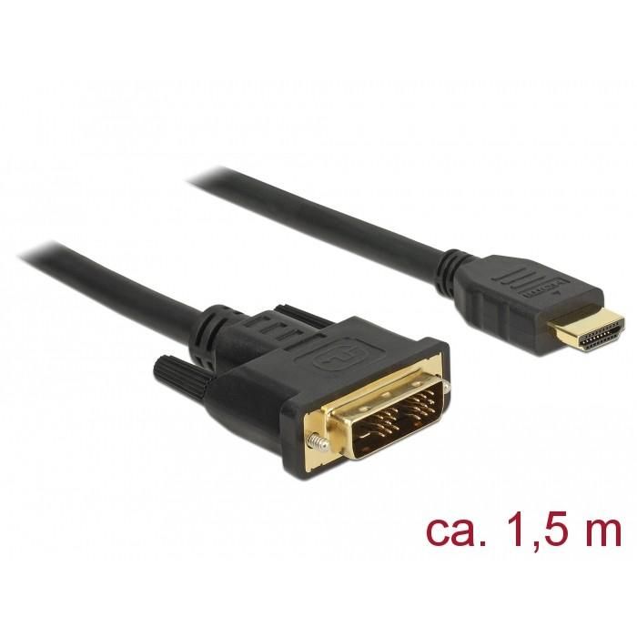 DeLOCK 85583 Cable DVI-D (18+1) Macho a HDMI-A Macho 1.5 m Negro, Conectores Dorados, Resolución 1920x1200