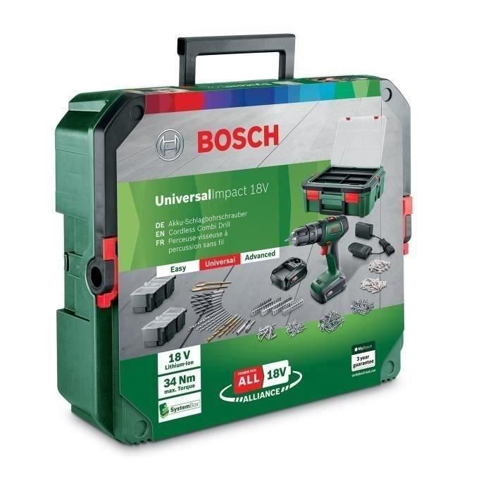 Bosch UniversalDrill 18 Taladro Atornillador a Batería 18V Potente y Compacto, Incluye 2 Baterías 1.5Ah, SystemBox y 241 Accesorios 1 Bosch UniversalDrill 18 Taladro Atornillador a Batería 18V Potente y Compacto, Incluye 2 Baterías 1.5Ah, SystemBox y 241 Accesorios 1