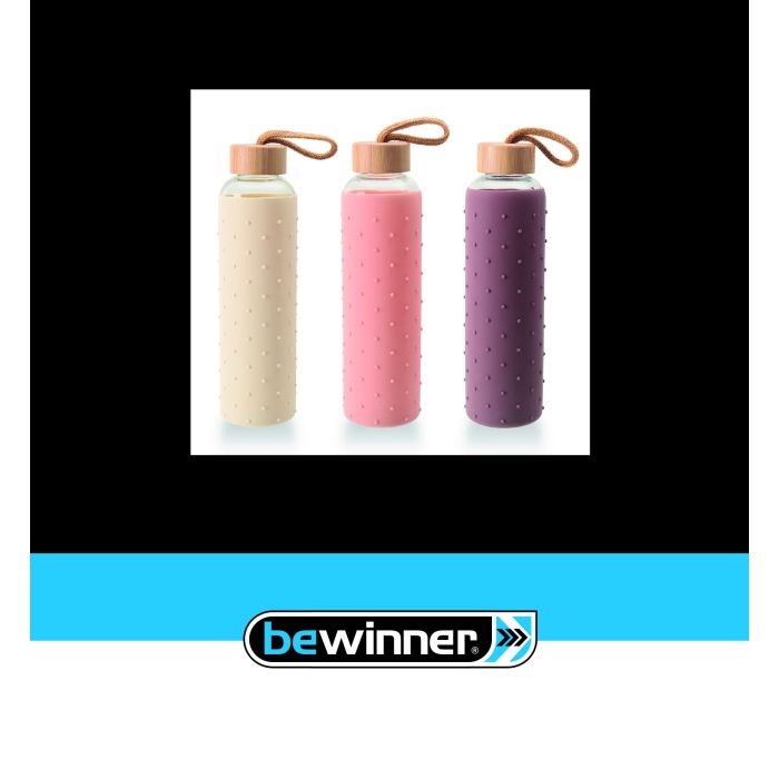 Botella de agua de vidrio con silicona 600 ml Bewi - Inde (24 Unidades) 3 Botella de agua de vidrio con silicona 600 ml Bewi - Inde (24 Unidades) 3
