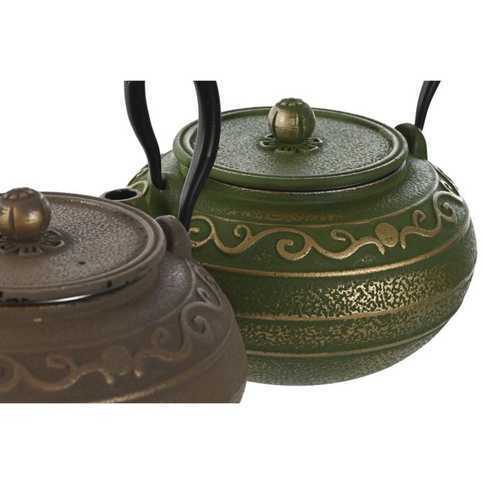 DKD Home Decor Tetera Oriental Hierro Colado e Inox 1.3L, Apta Lavavajillas, Marrón y Verde, 16x11x19 cm (Pack de 2) 3 DKD Home Decor Tetera Oriental Hierro Colado e Inox 1.3L, Apta Lavavajillas, Marrón y Verde, 16x11x19 cm (Pack de 2) 3