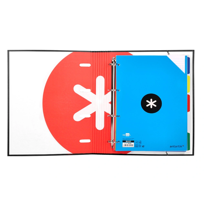 Antartik Carpeta con recambio A4 cuadro 5mm forrada 4 anillas 40mm redondas con solapa color negro 8