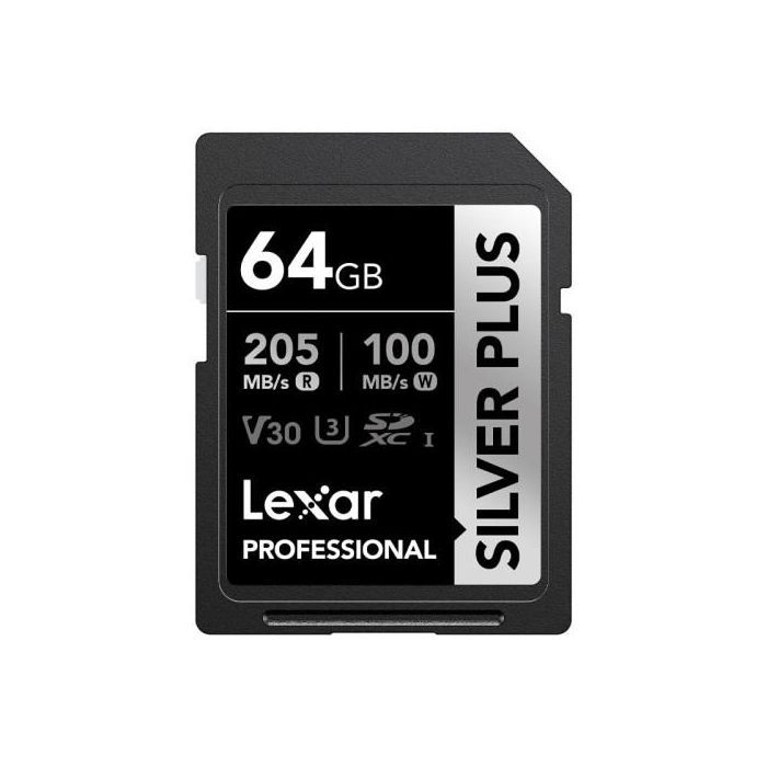 Lexar 64Gb Professional Silver Plus Sdxc Uhs-I Cards, Up To 205Mb/S Read 100Mb/S Write C10 V30 U3 1